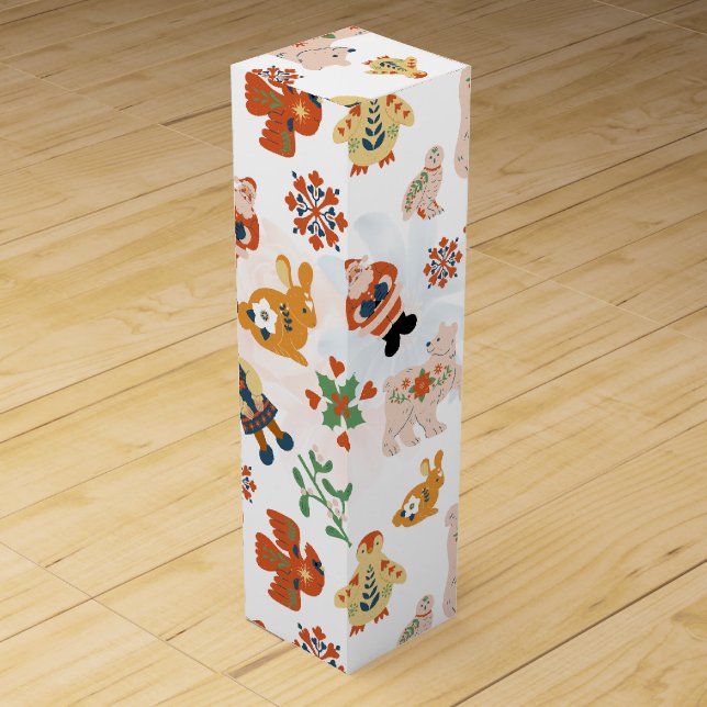 Cute Flowers Christmas Pattern with Santa Wine Box (Front)