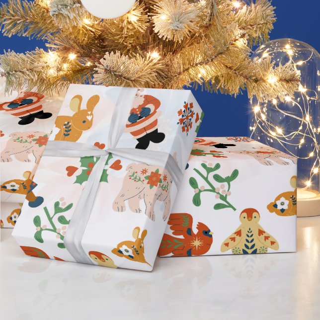 Cute Flowers Christmas Pattern with Santa Wrapping Paper (Holidays)