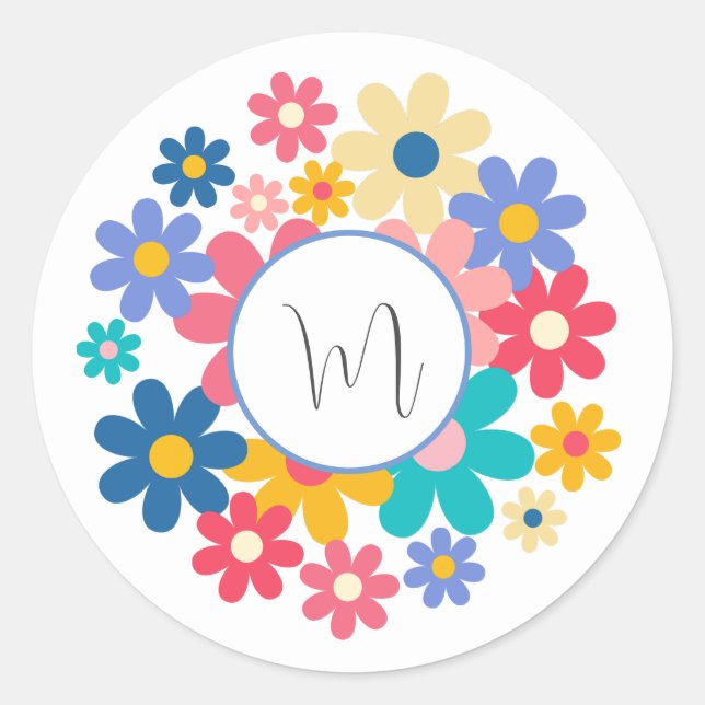 Cute Flowers Classic Round Sticker (Front)