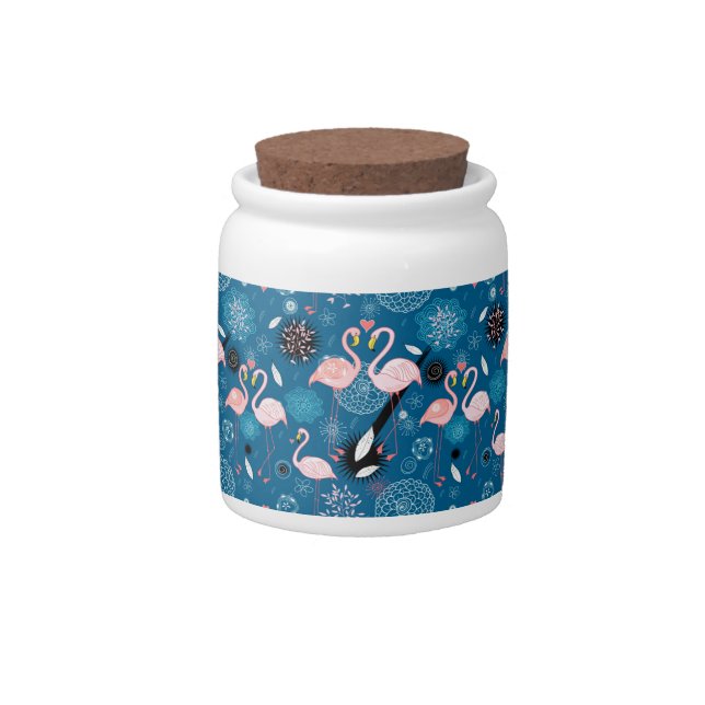 Cute flowers flamingos pattern candy jar (Front)
