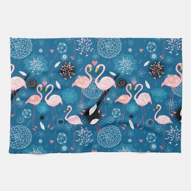 Cute flowers flamingos pattern kitchen towel (Horizontal)