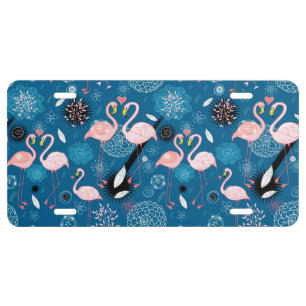 Cute flowers flamingos pattern license plate
