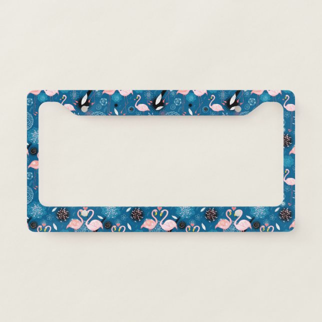 Cute flowers flamingos pattern license plate frame (Front)