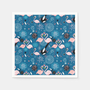 Cute flowers flamingos pattern paper napkins