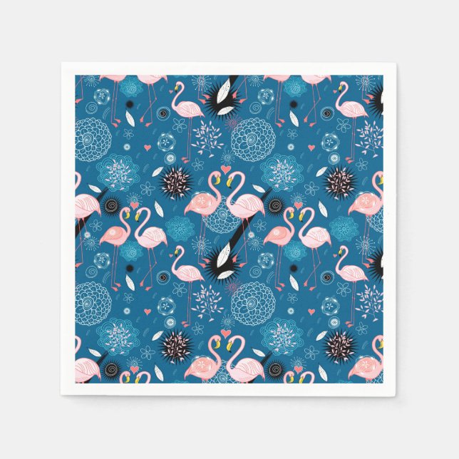 Cute flowers flamingos pattern paper napkins (Front)