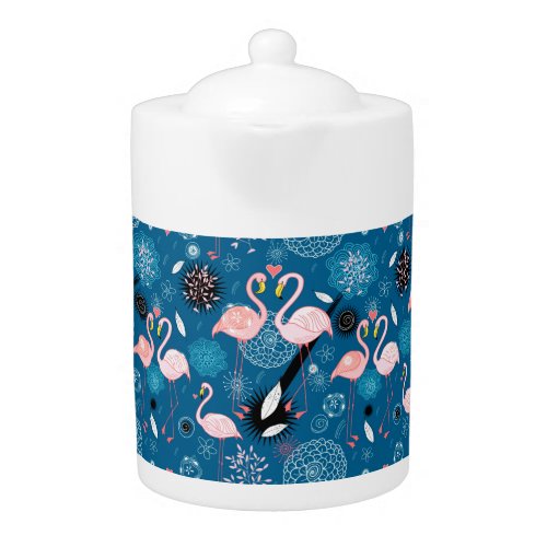 Cute flowers flamingos pattern teapot