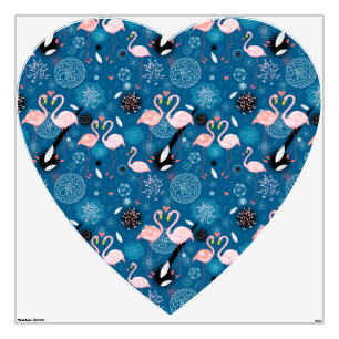 Cute flowers flamingos pattern wall sticker