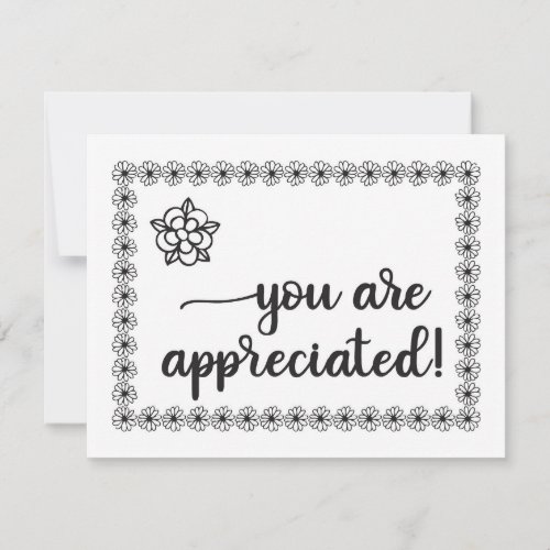 Cute Flowers HandLettered Coloring Appreciation Thank You Card