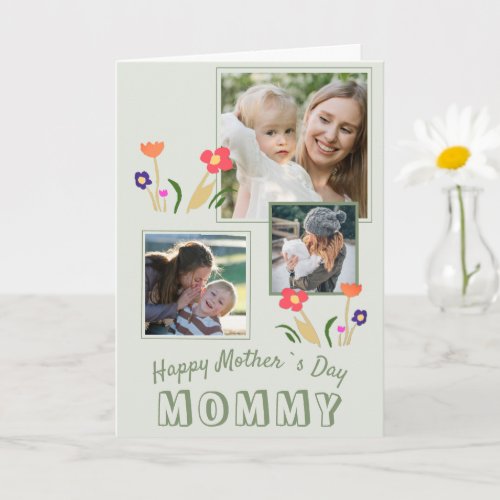 Cute Flowers Happy Mothers Day 3 Photo Card