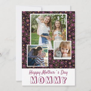 Cute Flowers Happy Mother`s Day 3 Photo  Card