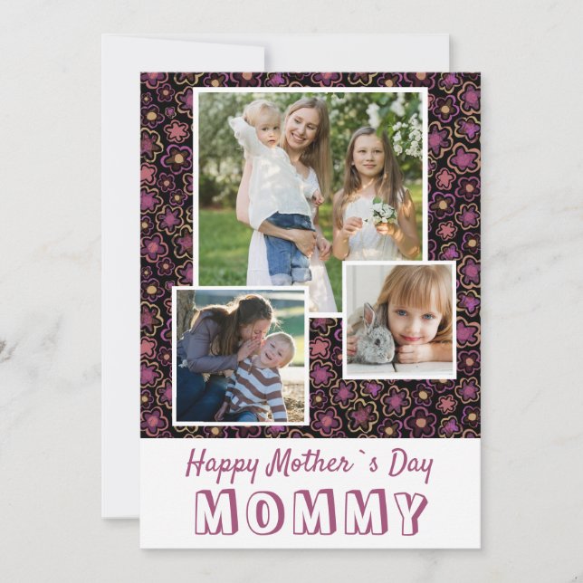 Cute Flowers Happy Mother`s Day 3 Photo  Card (Front)