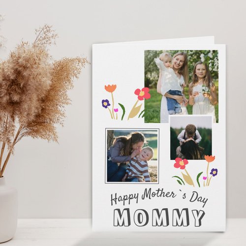 Cute Flowers Happy Mothers Day 3 Photo Card