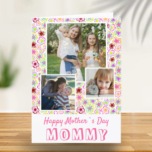 Cute Flowers Happy Mother`s Day 3 Photo Card