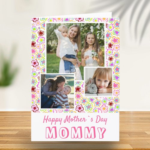 Cute Flowers Happy Mothers Day 3 Photo  Card