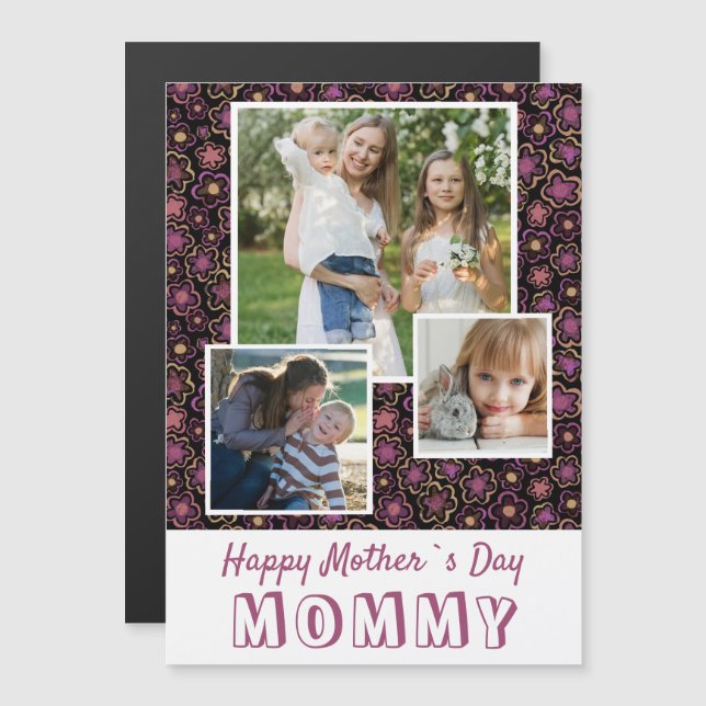 Cute Flowers Happy Mother`s Day 3 Photo Magnet (Front/Back)