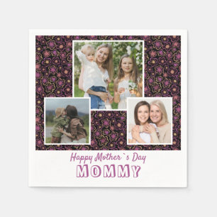 Cute Flowers Happy Mother`s Day 3 Photo Napkins
