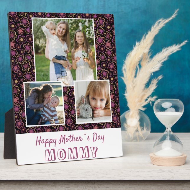 Cute Flowers Happy Mother`s Day 3 Photo  Plaque (Side)