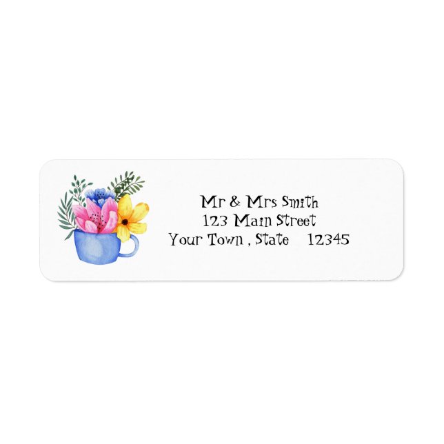 Cute Flowers In A Mug Cup Label (Front)