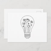 Cute Flowers in Lightbulb  Line Design Postcard (Front/Back)