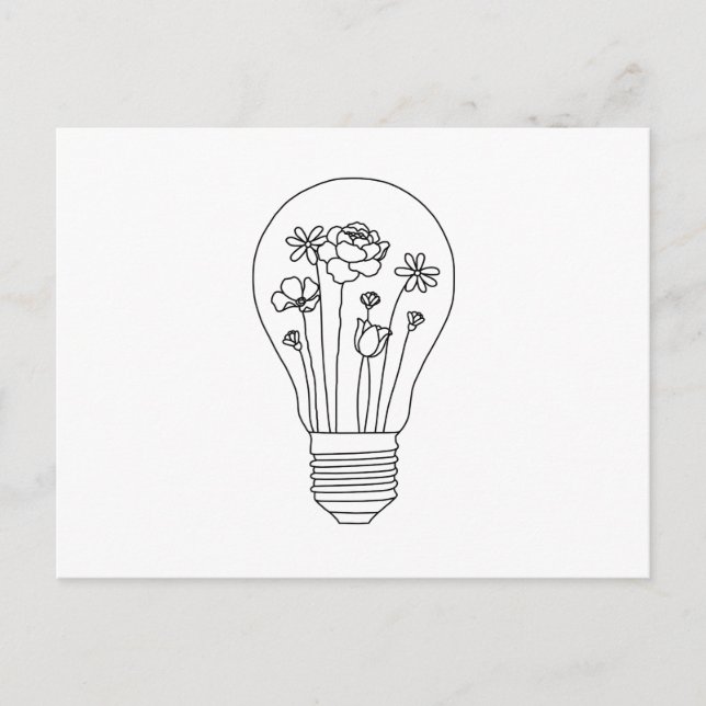 Cute Flowers in Lightbulb  Line Design Postcard (Front)