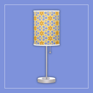 Cute Flowers in Yellow and Blue on Girly Floral Table Lamp