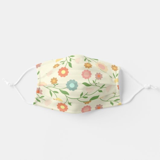 Cute Flowers Ivory Floral Pattern Adult Cloth Face Mask (Front, Unfolded)