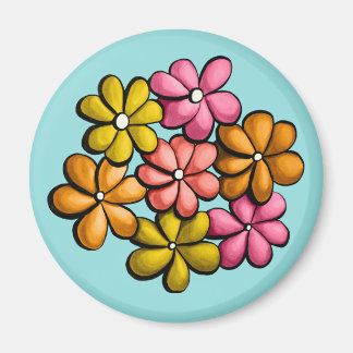 Cute Flowers Kids Colorful Ink Drawing Magnet