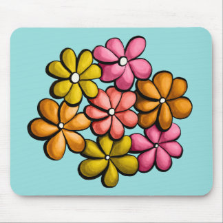 Cute Flowers Kids Colorful Ink Drawing Mouse Pad