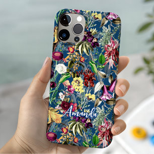 Cute flowers leaves blue monogram pattern iPhone 17 pro case