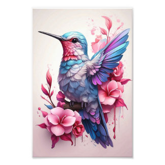 Cute Flowers Magic Bird Photo Print