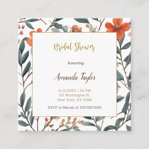 Cute Flowers Minimal Bridal Shower Enclosure Card