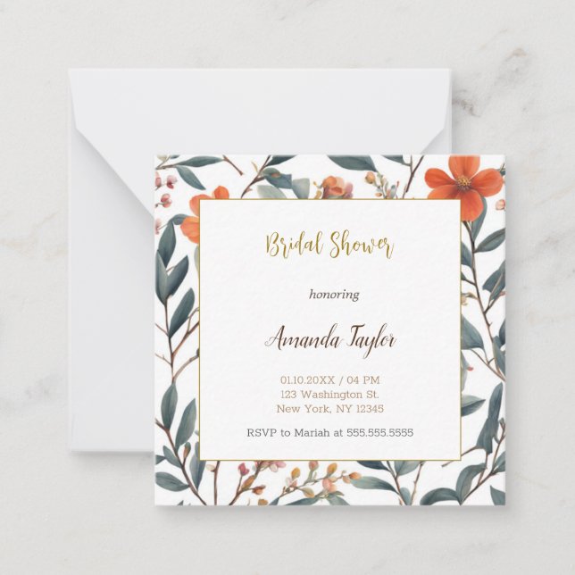 Cute Flowers Minimal Bridal Shower Note Card (Front)