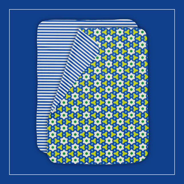 Cute Flowers on Blue and Green Geometric Floral Baby Blanket (Creator Uploaded)