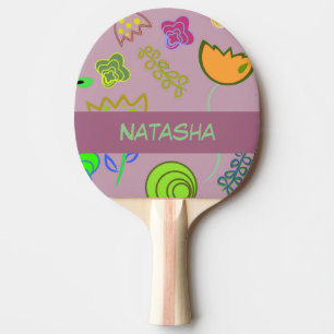 Cute flowers on purple ping pong paddle