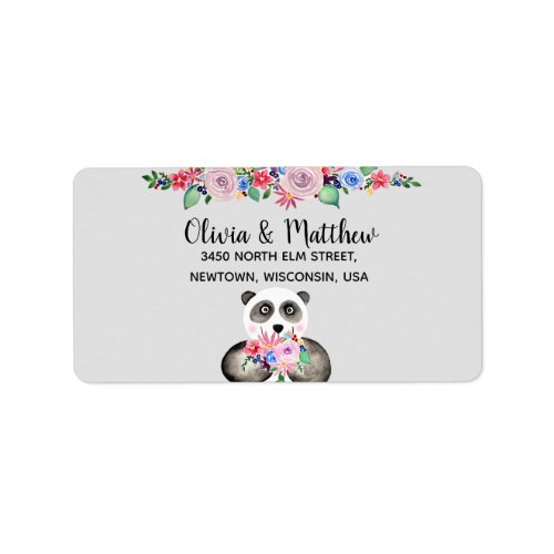 Cute Flowers Panda Baby Shower Address Label