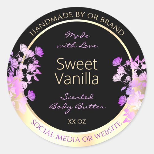 Cute Flowers Product Packaging Labels Black  Gold
