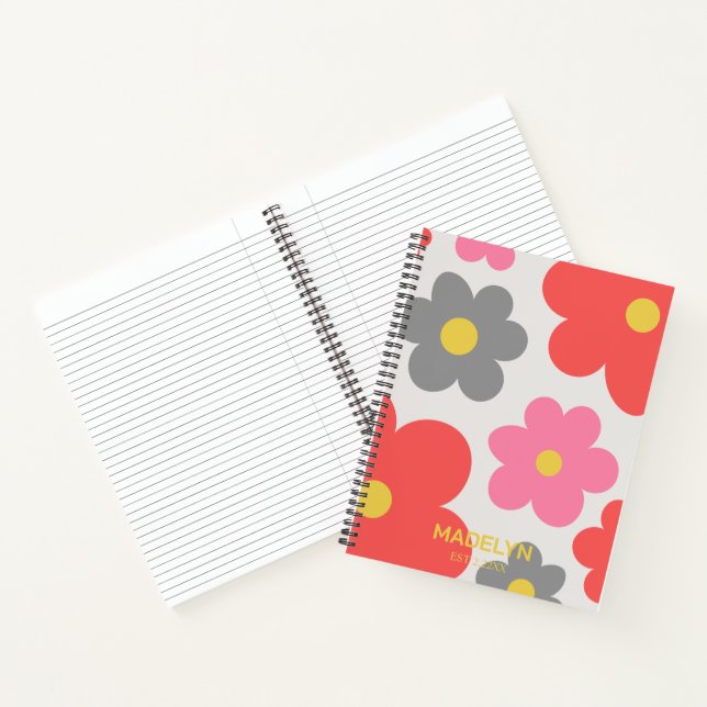 Cute flowers Red Custom script Spiral Notebook (Inside)
