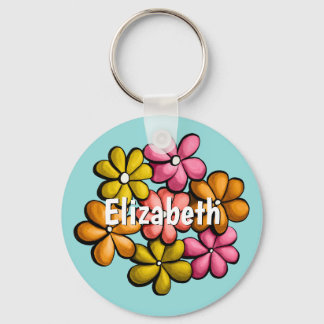 Cute Flowers Spring Girl Name Keychain