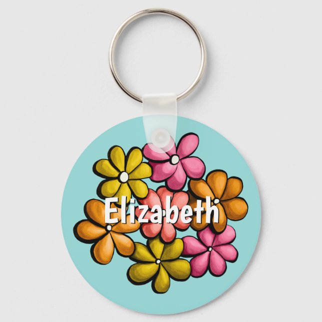 Cute Flowers Spring Girl Name Keychain (Front)