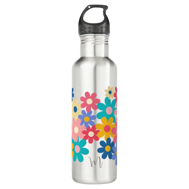 Cute Flowers Stainless Steel Water Bottle (Front)