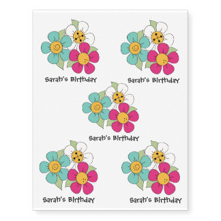 Cute Flowers Temporary Tattoo Birthday Favor