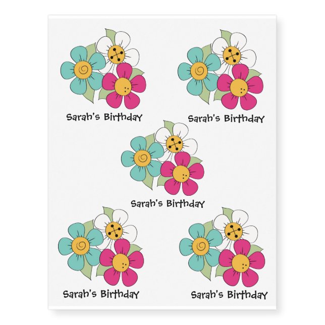 Cute Flowers Temporary Tattoo Birthday Favor (Front)