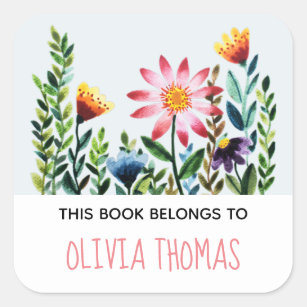 Floral Letter This Book Belongs To: From Original Art Stickers Your Name Custom BOOK PLATES 