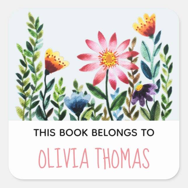 Cute Flowers 'This Book Belongs' Kids Bookplate (Front)