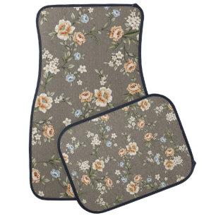 cute flowers with leaves pattern on grey backgroun car floor mat