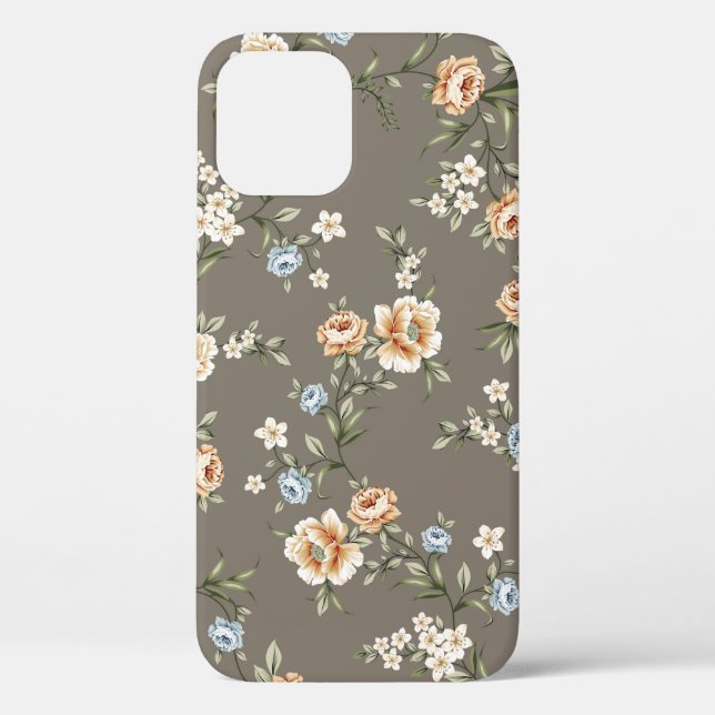 cute flowers with leaves pattern on grey backgroun Case-Mate iPhone case (Back)