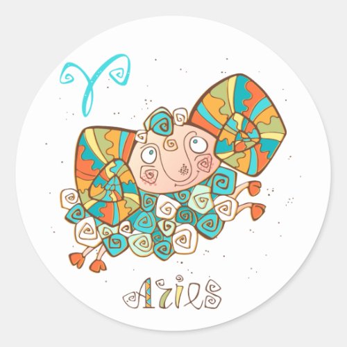 Cute Fluffy Aries Classic Round Sticker