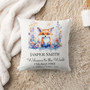 CUTE FLUFFY BABY FOX NURSERY ART PERSONALIZED THROW PILLOW