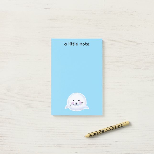 Cute Fluffy Baby Seal Illustration Post-it Notes (On Desk)