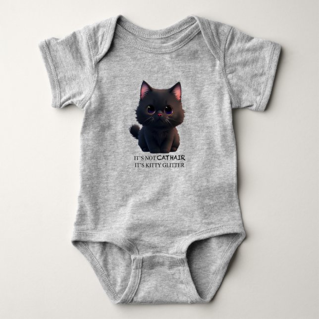 Cute fluffy black cat baby bodysuit (Front)